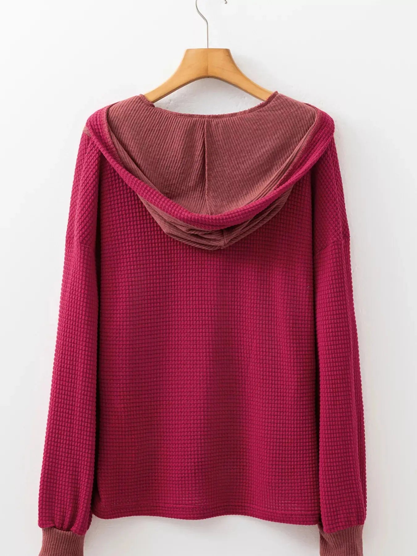 Cozy Contrast Waffle Knit Henley Sweatshirt with Button Detail - Be Bliss Boutique