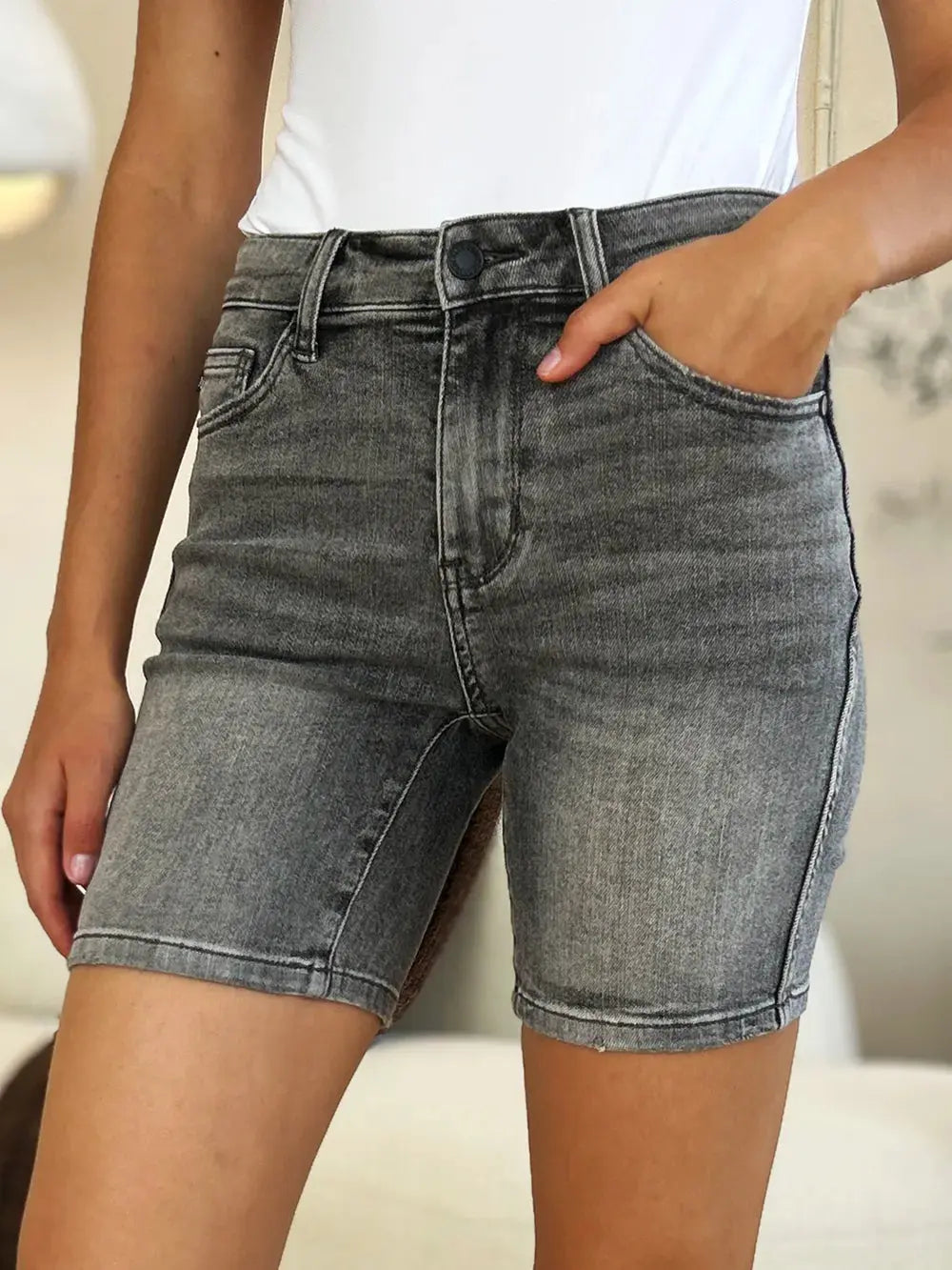 Full Size High Waist Washed Denim Shorts by Judy Blue Jeans - Be Bliss Boutique