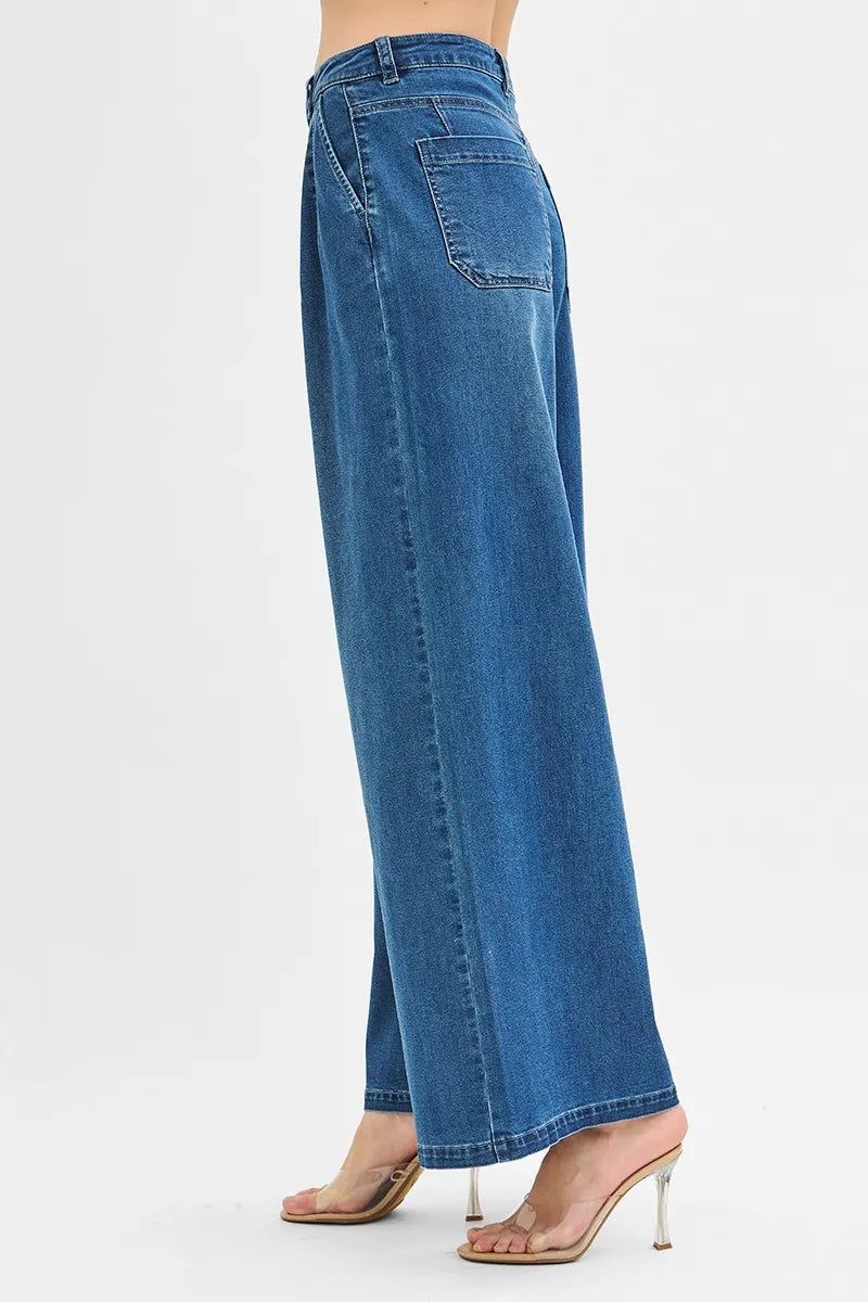 Mid Rise Wide Leg Knit Denim Palazzo RISEN Jeans - Be Bliss Boutique