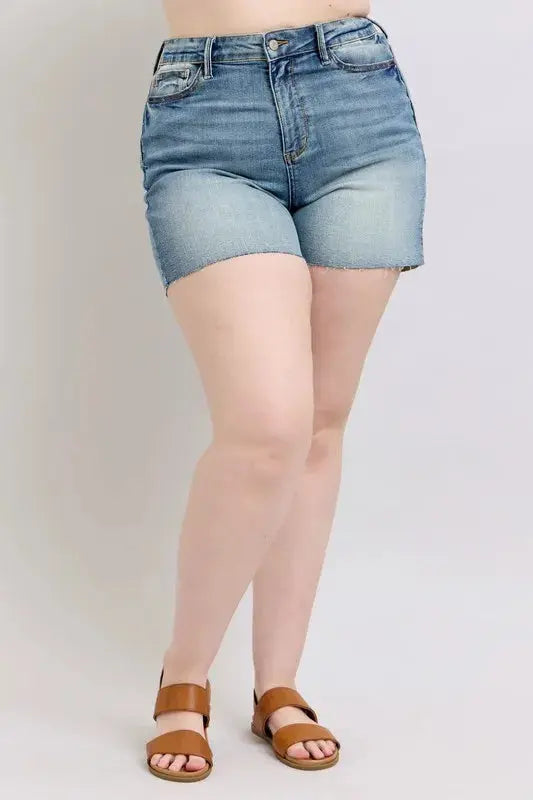 Judy Blue Jeans - Plus Size High Waist Star Seam Detail Denim Shorts - Be Bliss Boutique