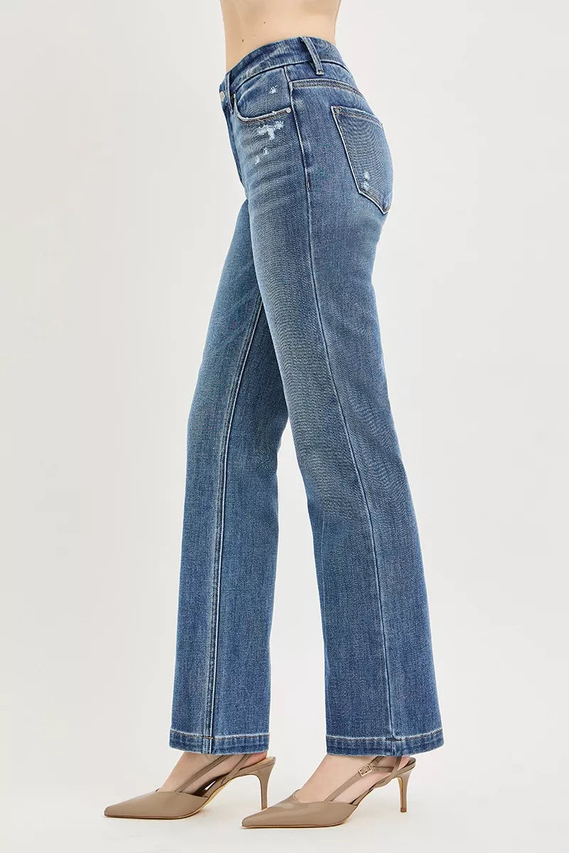 RISEN Tummy Control 4-Way Stretch Mid Rise Straight Jeans with Crease Line Detailing - Be Bliss Boutique