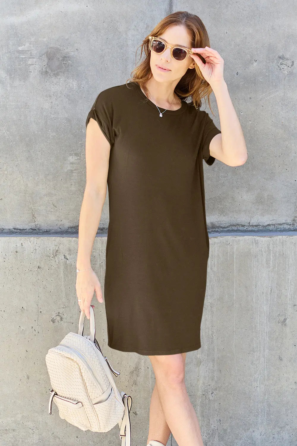 Basic Bae Full Size Round Neck Short Sleeve Dress with Pockets - Be Bliss Boutique