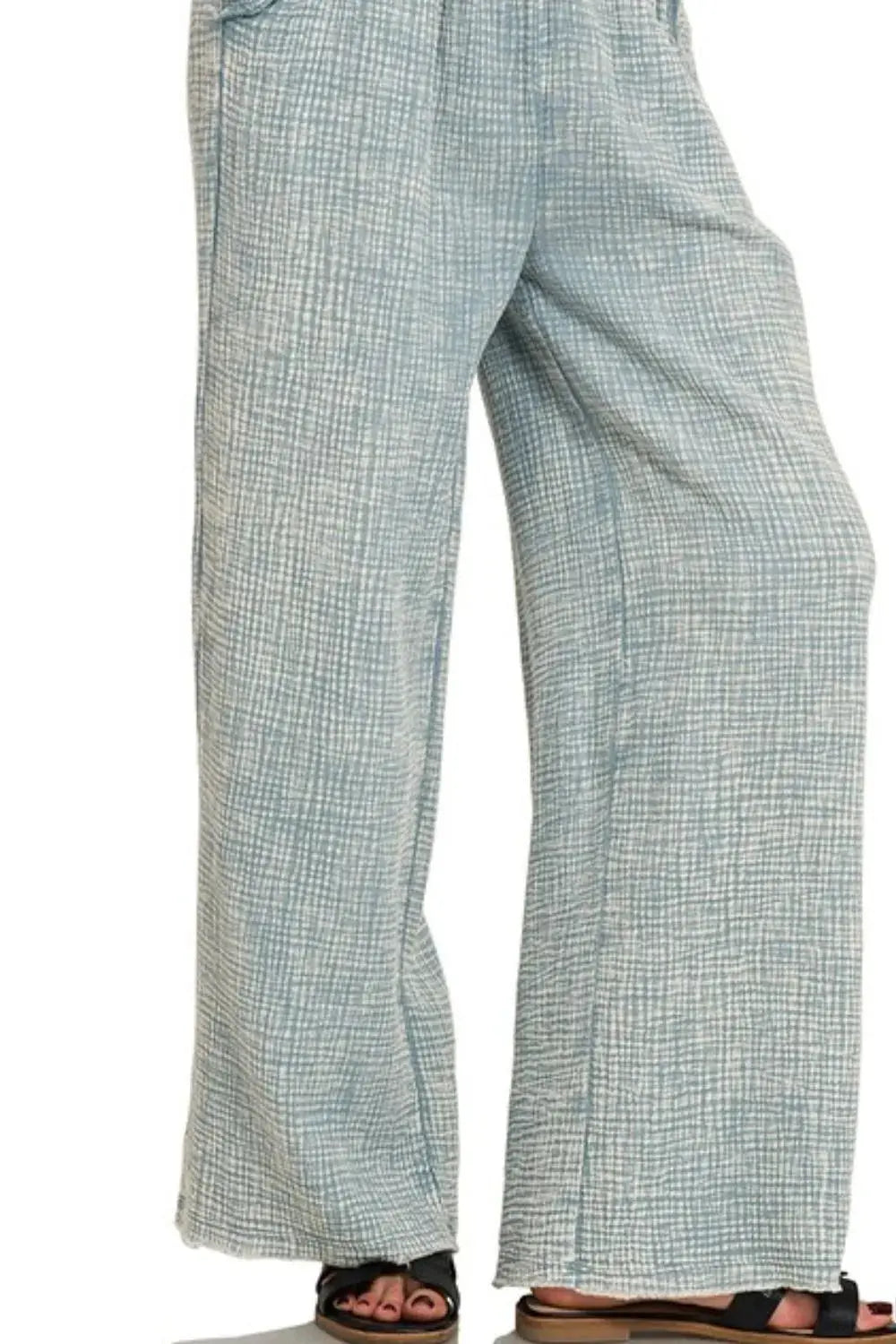 Zenana Washed Double Gauze Elastic Waist Women's Lounge Pants (Blue Gray) - Be Bliss Boutique