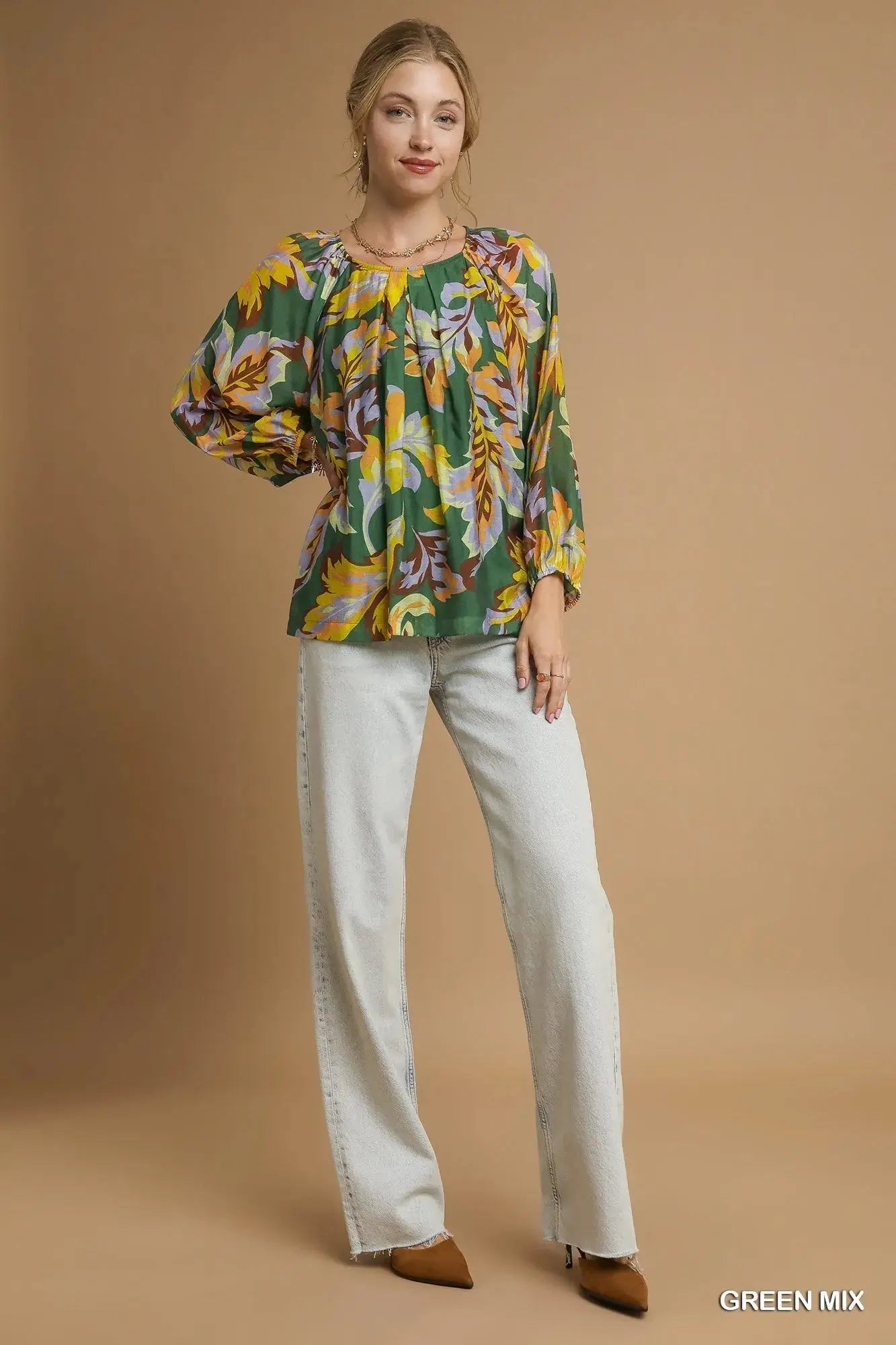 Umgee Mix Abstract Print Balloon Sleeve Blouse - Be Bliss Boutique