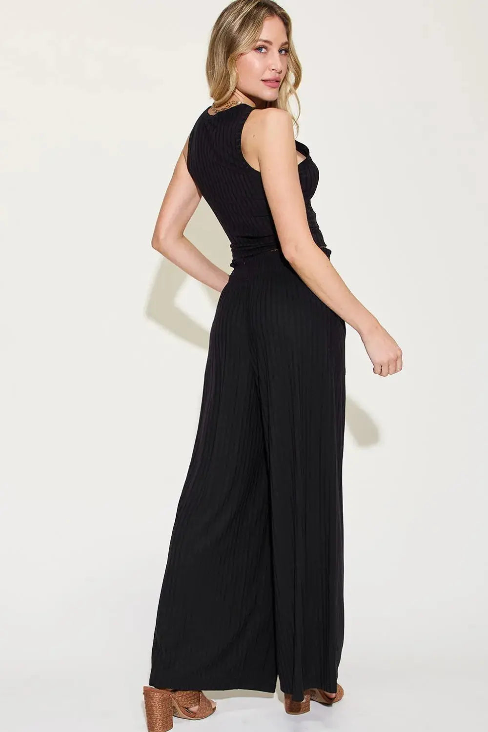 Basic Bae Full Size Ribbed Tank and Wide Leg Pants Set - Be Bliss Boutique