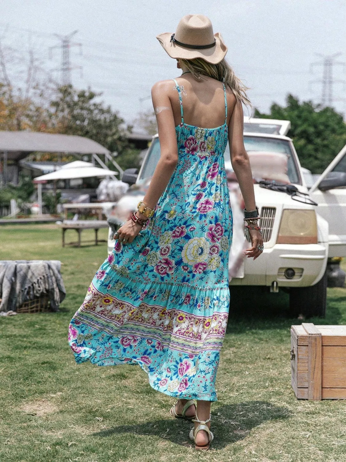 Boho Tassel Floral Print Tiered Cami Dress - Be Bliss Boutique