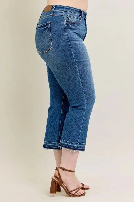 Full Size High Waist Vintage Wash Release Hem Kick Flare Judy Blue Jeans - Be Bliss Boutique