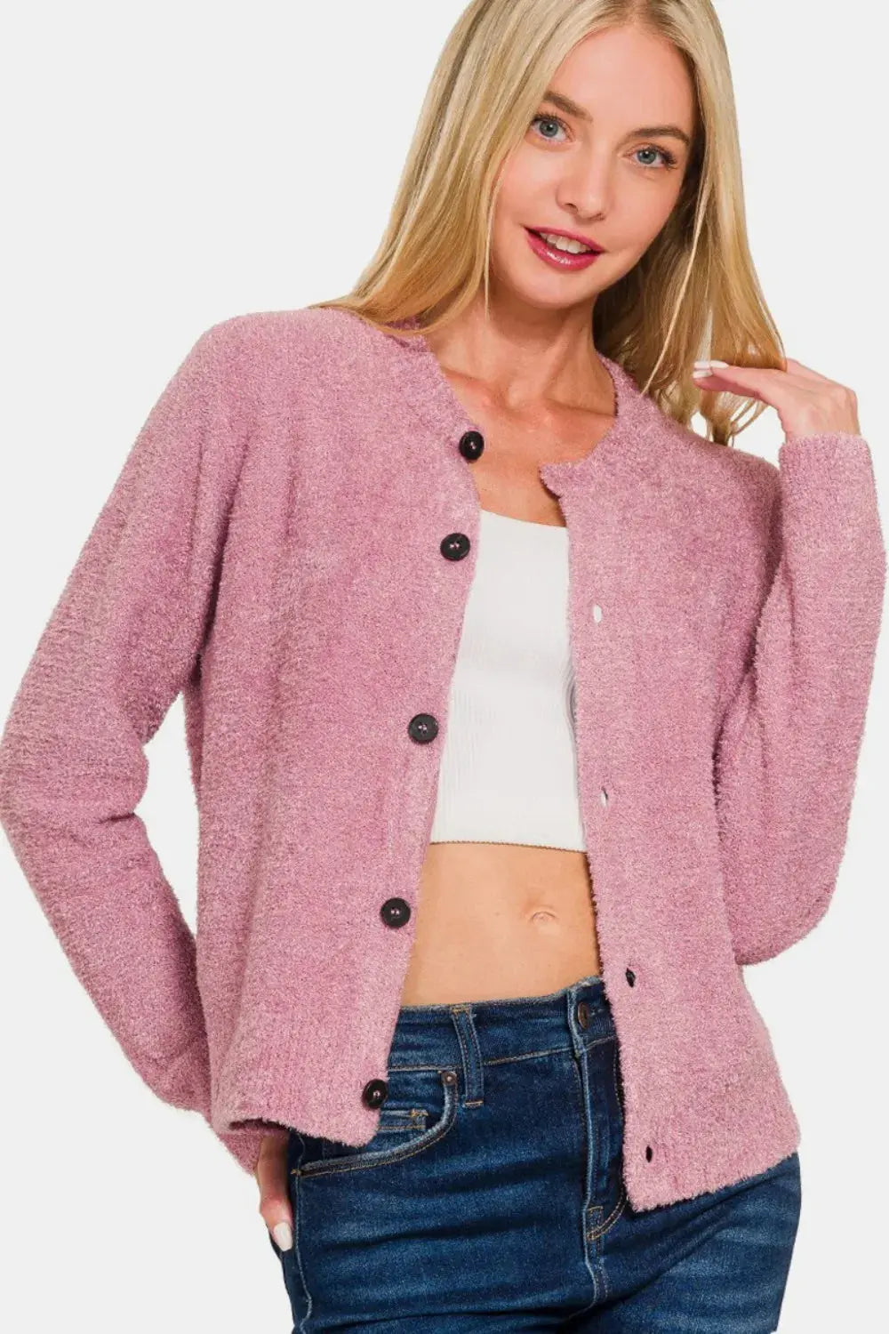 Zenana Button Down Long Sleeve Cardigan Sweater - Be Bliss Boutique