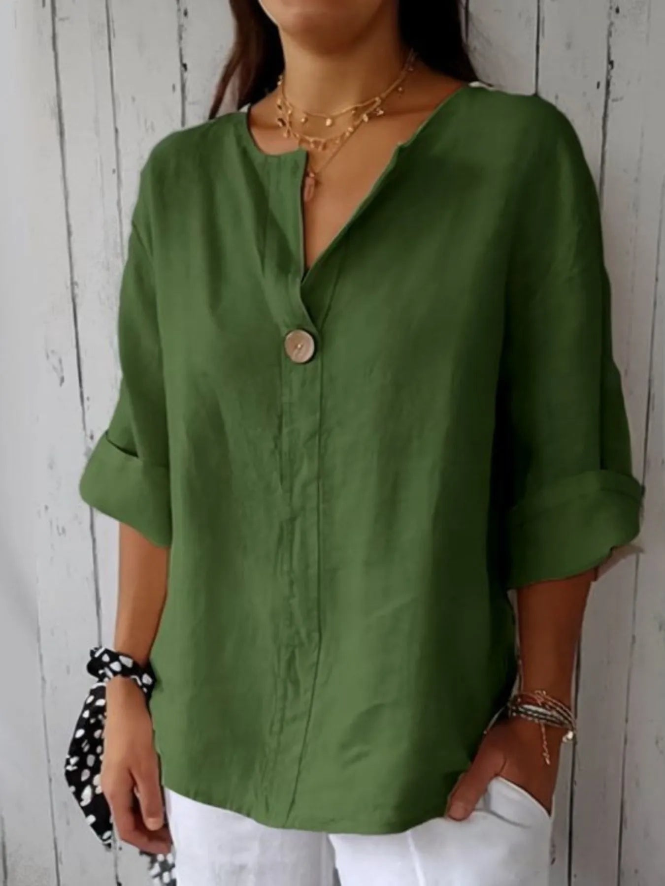 Breezy Button-Front Relaxed Linen Blouse - Be Bliss Boutique