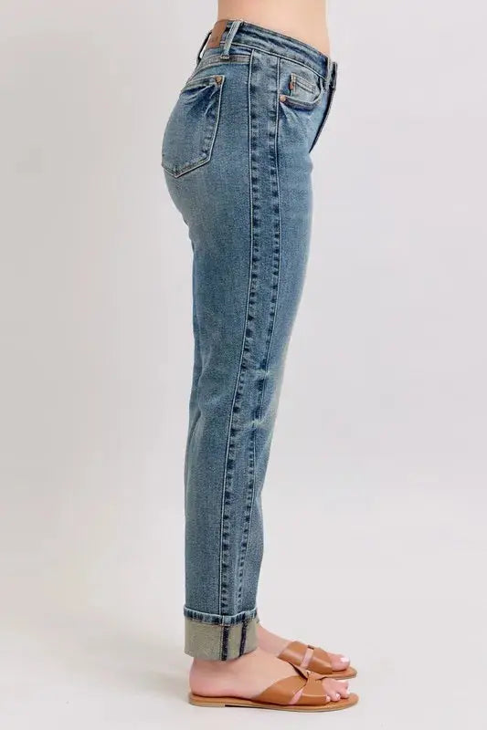 Full Size/Plus Size Mid Rise Vintage Wash Boyfriend Judy Blue Jeans - Be Bliss Boutique