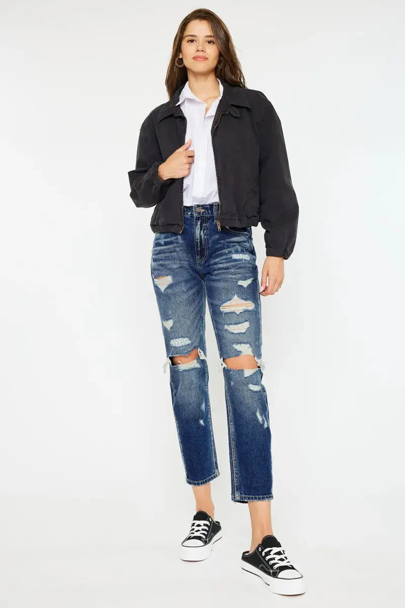 High Rise Distressed Kancan Mom Jeans - Be Bliss Boutique