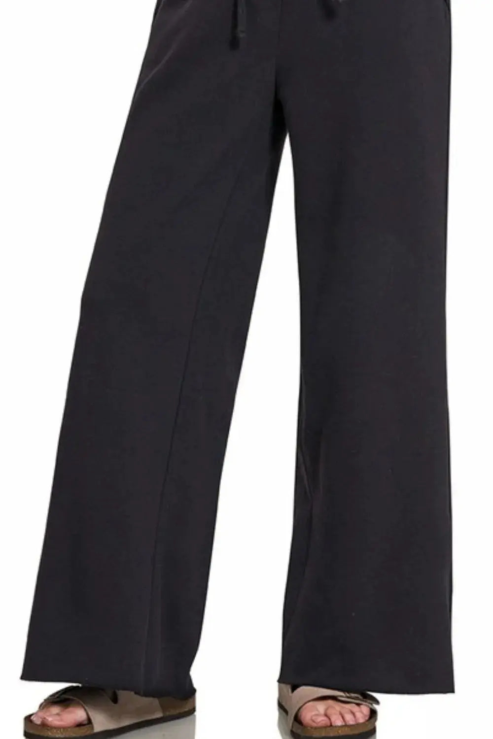 Zenana Black Wide Leg Fleece Sweatpants with Drawstring Waist - Be Bliss Boutique