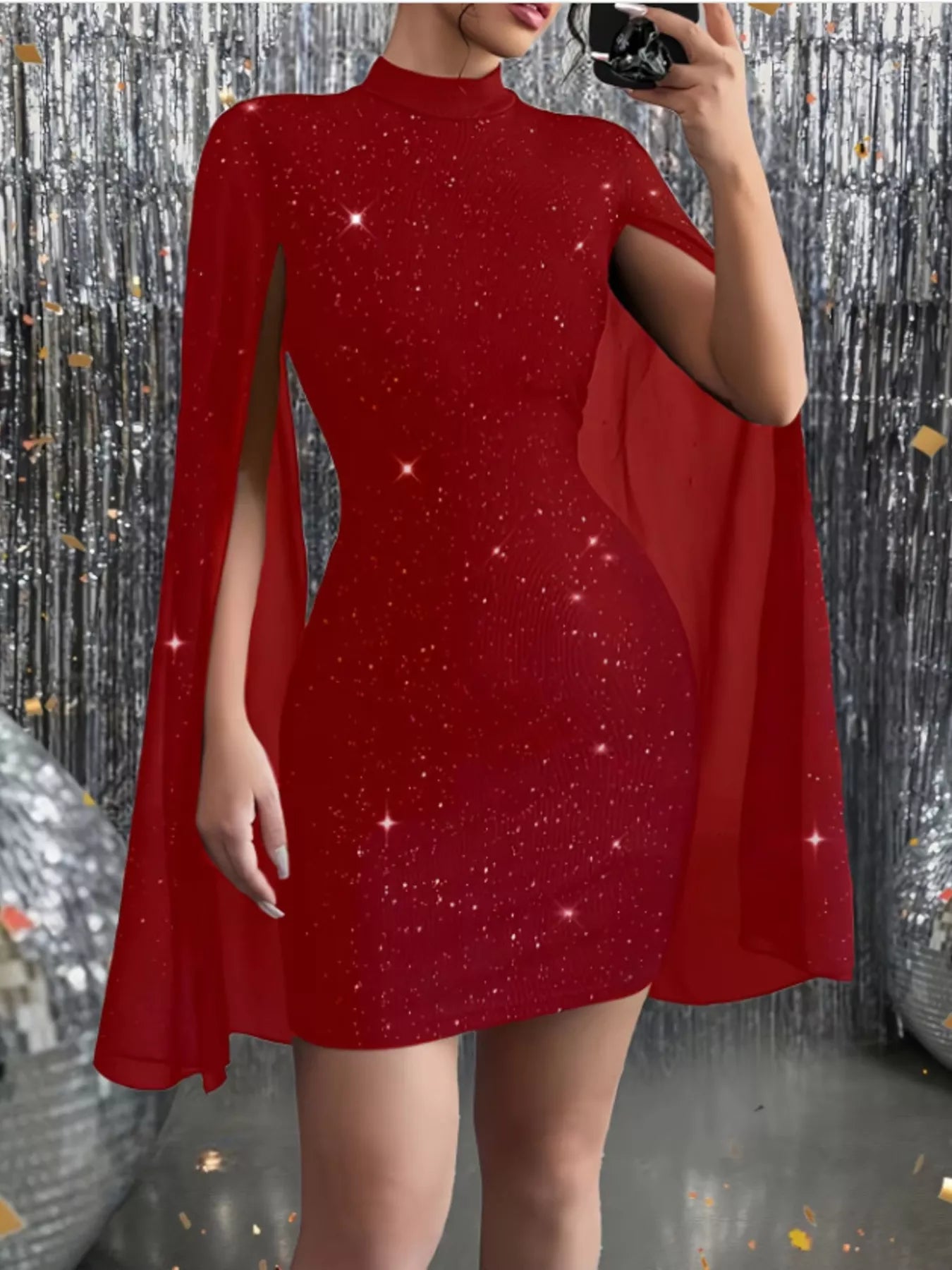 Glitter Cape Sleeve Mini Dress - Be Bliss Boutique