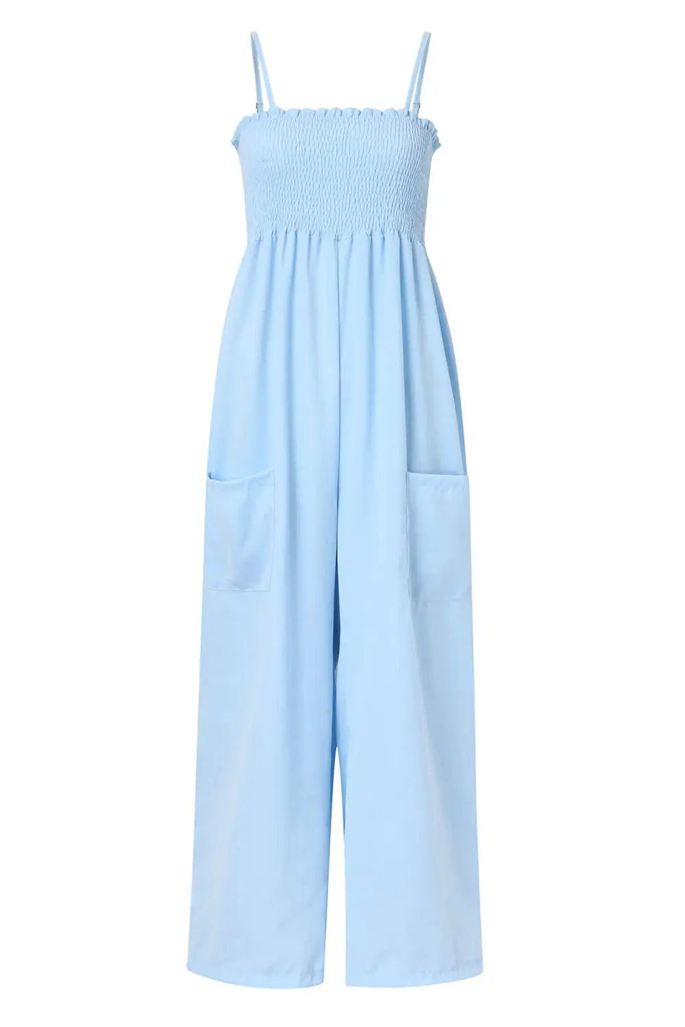 Smocked Spaghetti Strap Wide Leg Jumpsuit - Be Bliss Boutique