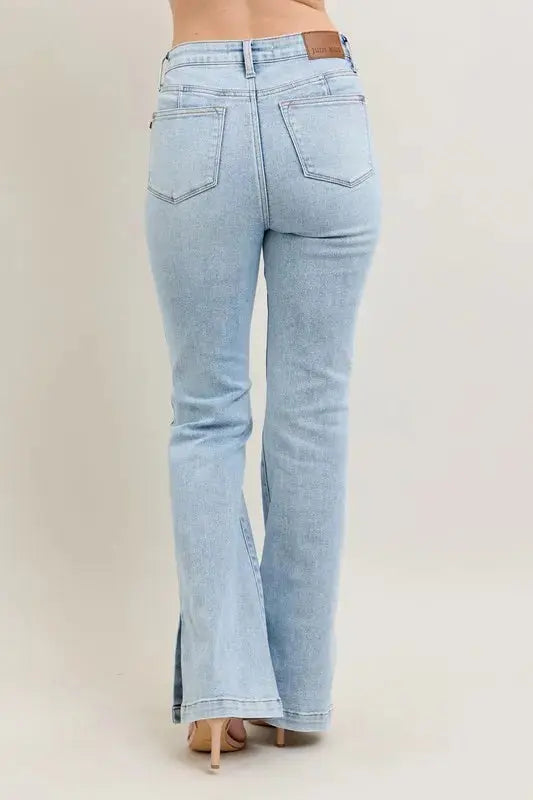 Judy Blue Full Size/Plus Size Tummy Control Vintage Wash Side Slit Slim Boot Jeans - Be Bliss Boutique