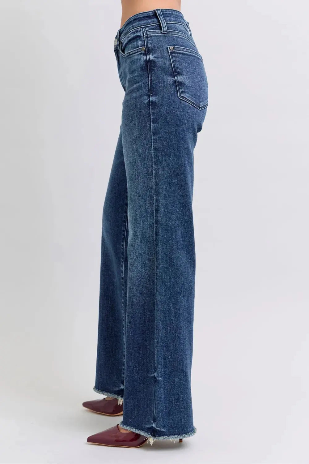 Full Size/Plus Size Raw Hem Mid Rise Judy Blue Jeans - Be Bliss Boutique