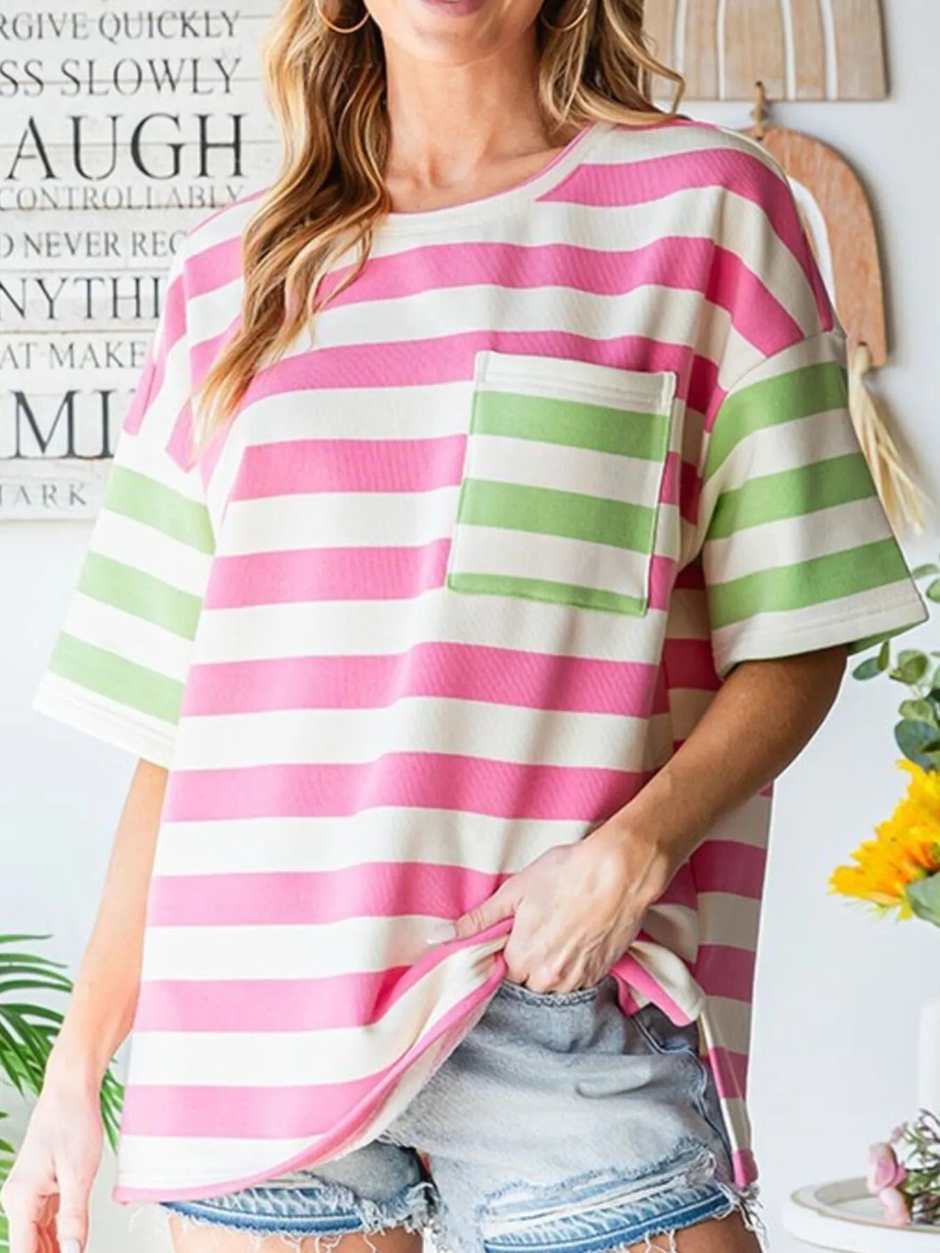 Striped Short Sleeve Oversized Womens T Shirt - Be Bliss Boutique