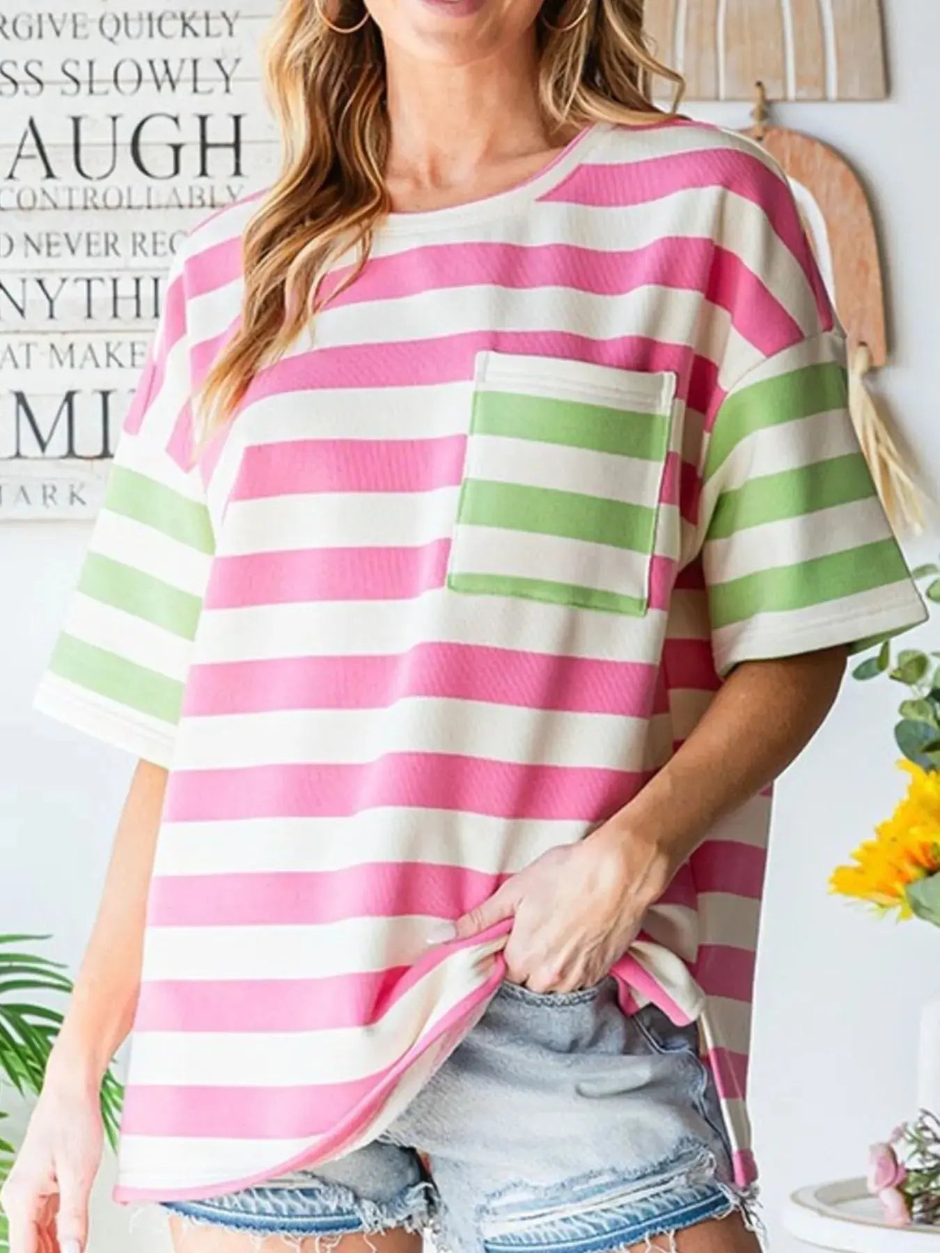 Striped Short Sleeve Oversized Womens T Shirt - Be Bliss Boutique