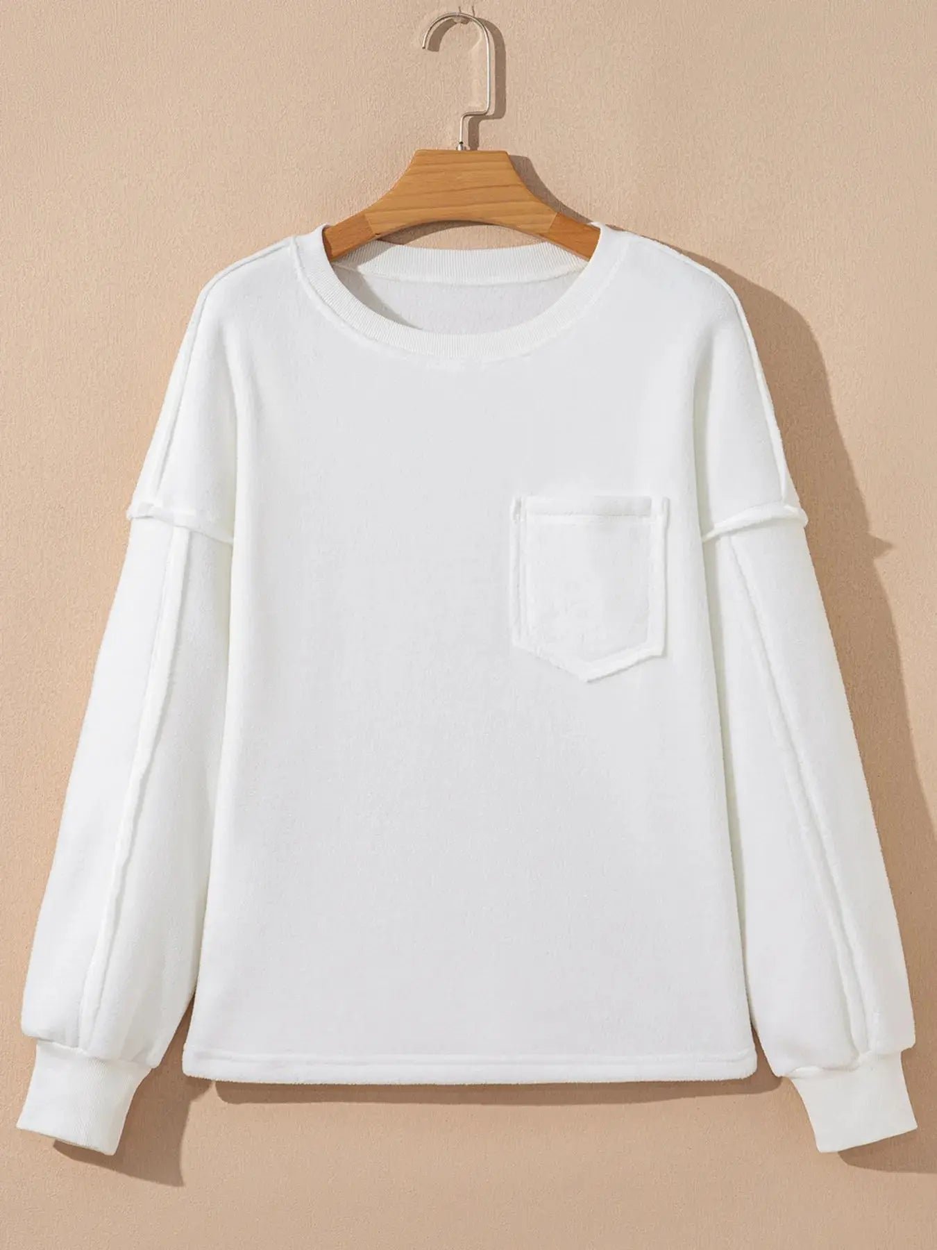 Cozy Cream Exposed Seam Knit Pocket Pullover Sweatshirt - Be Bliss Boutique