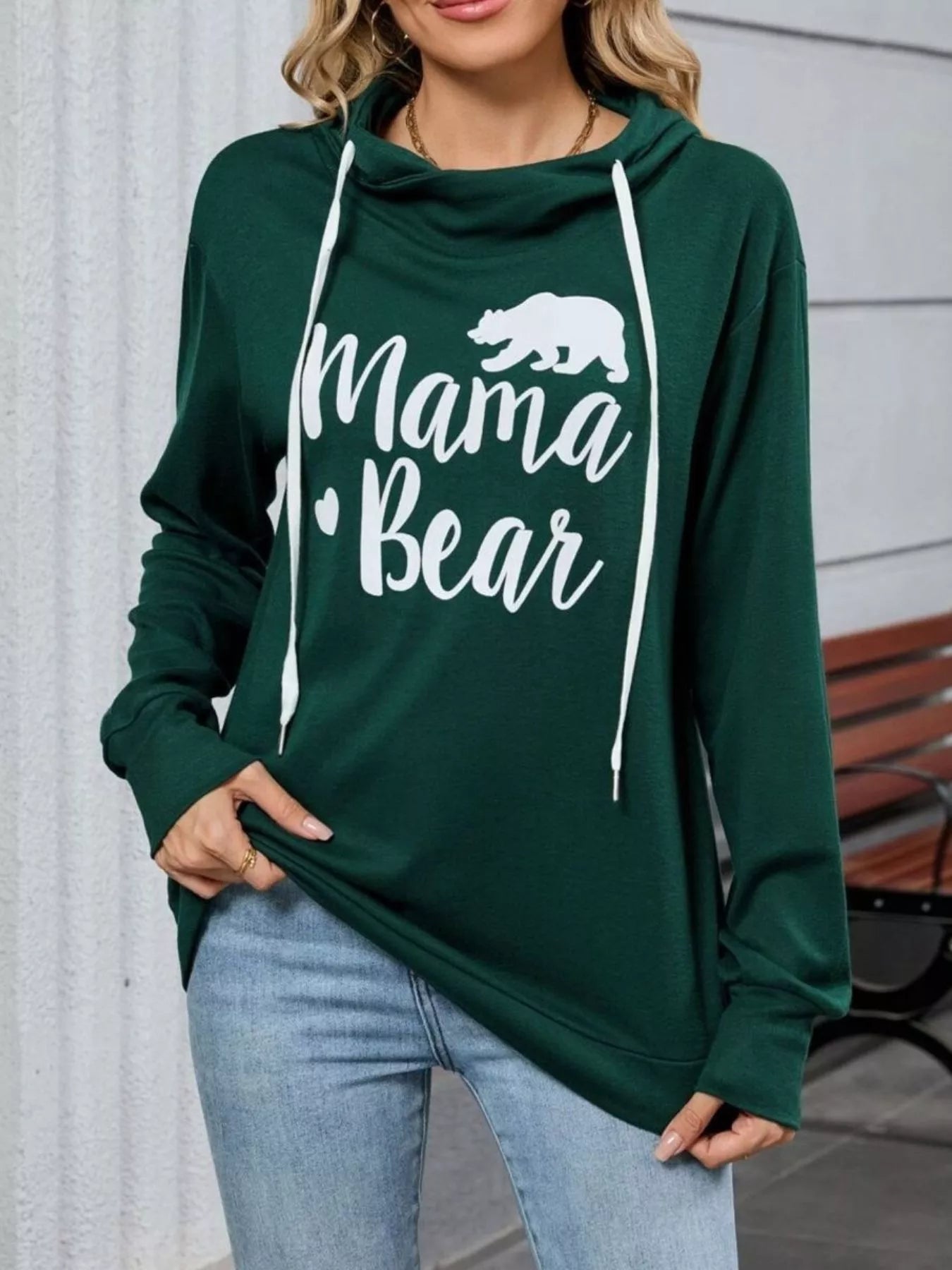 Mama Bear Drawstring Womens Long Sleeve Hoodie - Be Bliss Boutique