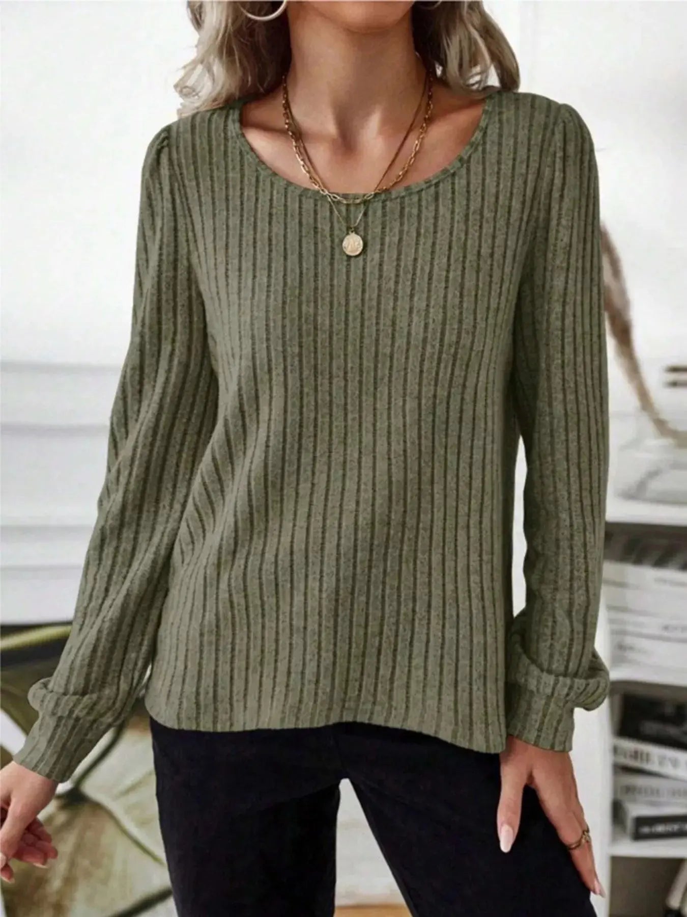 Ribbed Knit Long Sleeve T Shirt - Be Bliss Boutique