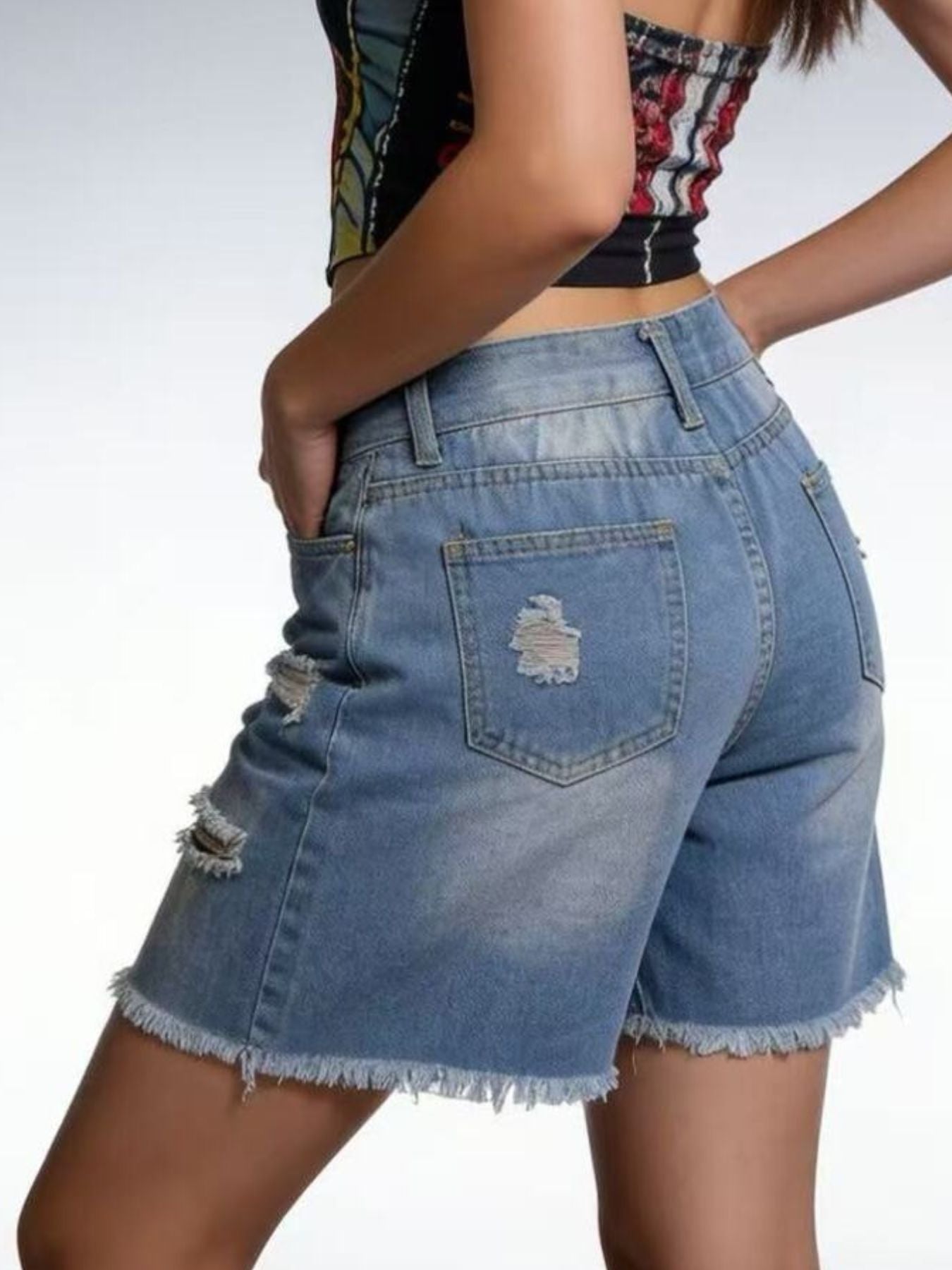 Plus Size Ripped Frayed Hem Denim Shorts - Be Bliss Boutique