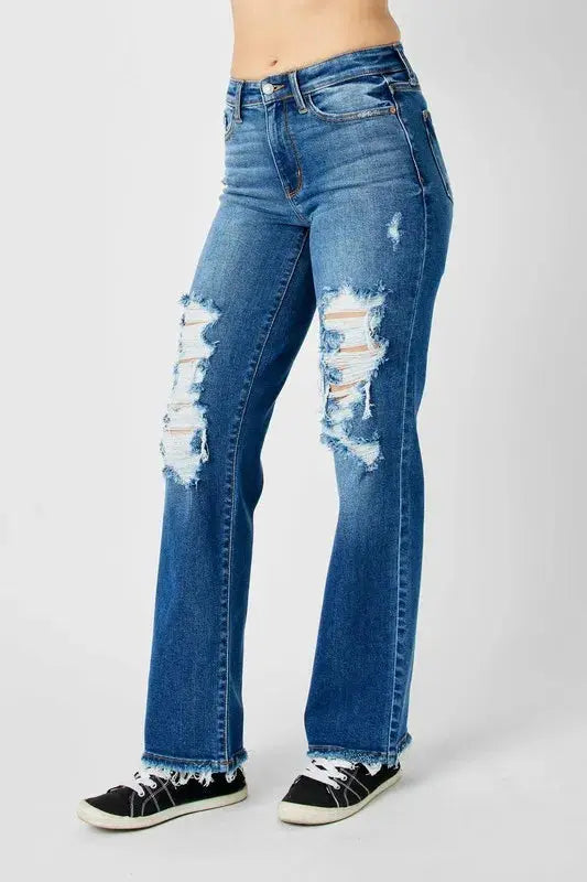 Judy Blue Jeans - Full Size Mid Rise Distressed Raw Hem - Be Bliss Boutique