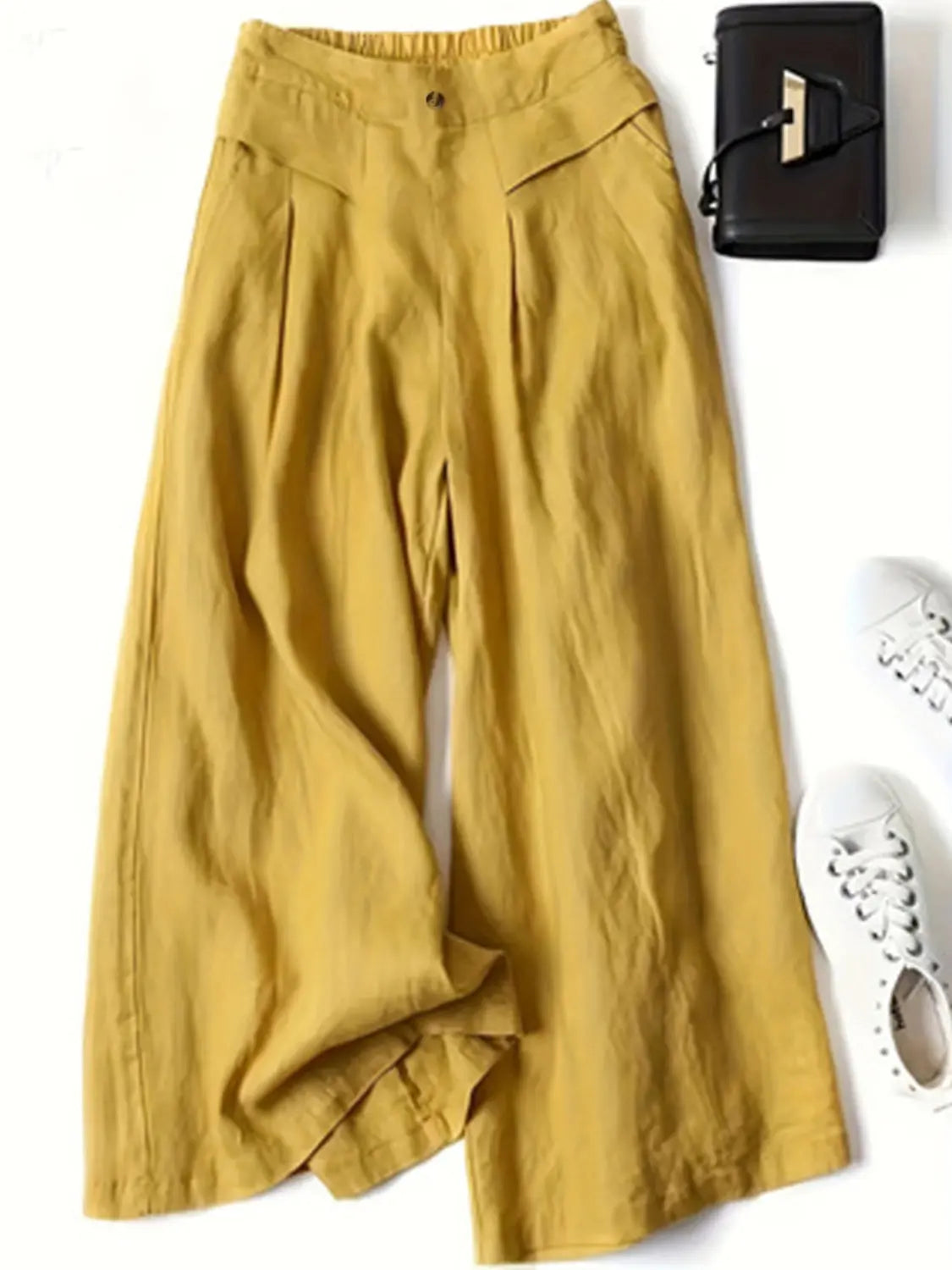 Full Size Half Elastic Waist Wide Leg Pants - Be Bliss Boutique