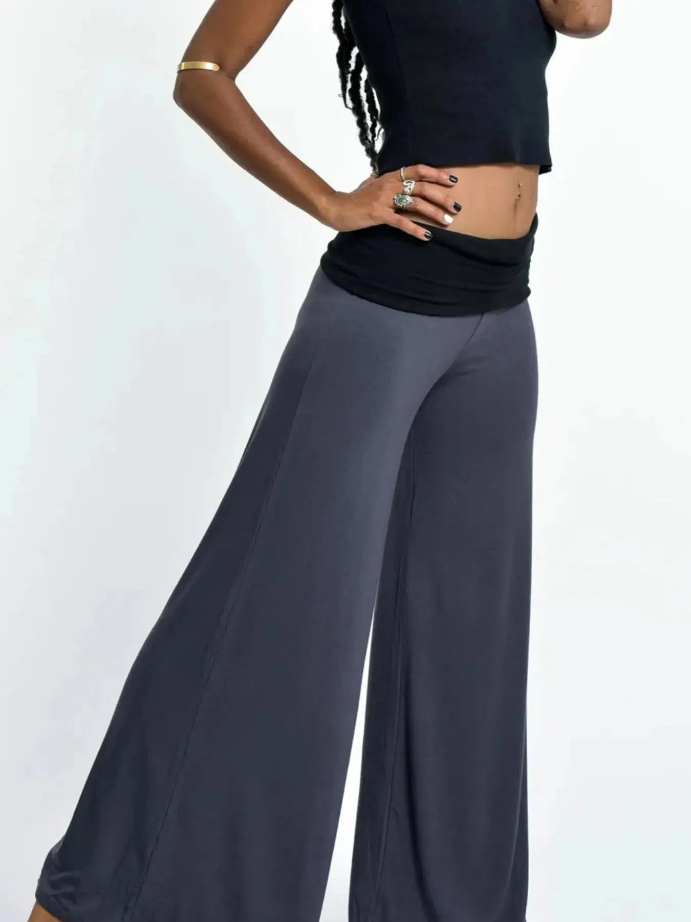 High Waisted Wide Leg Yoga Pants with Contrast Waistband - Be Bliss Boutique