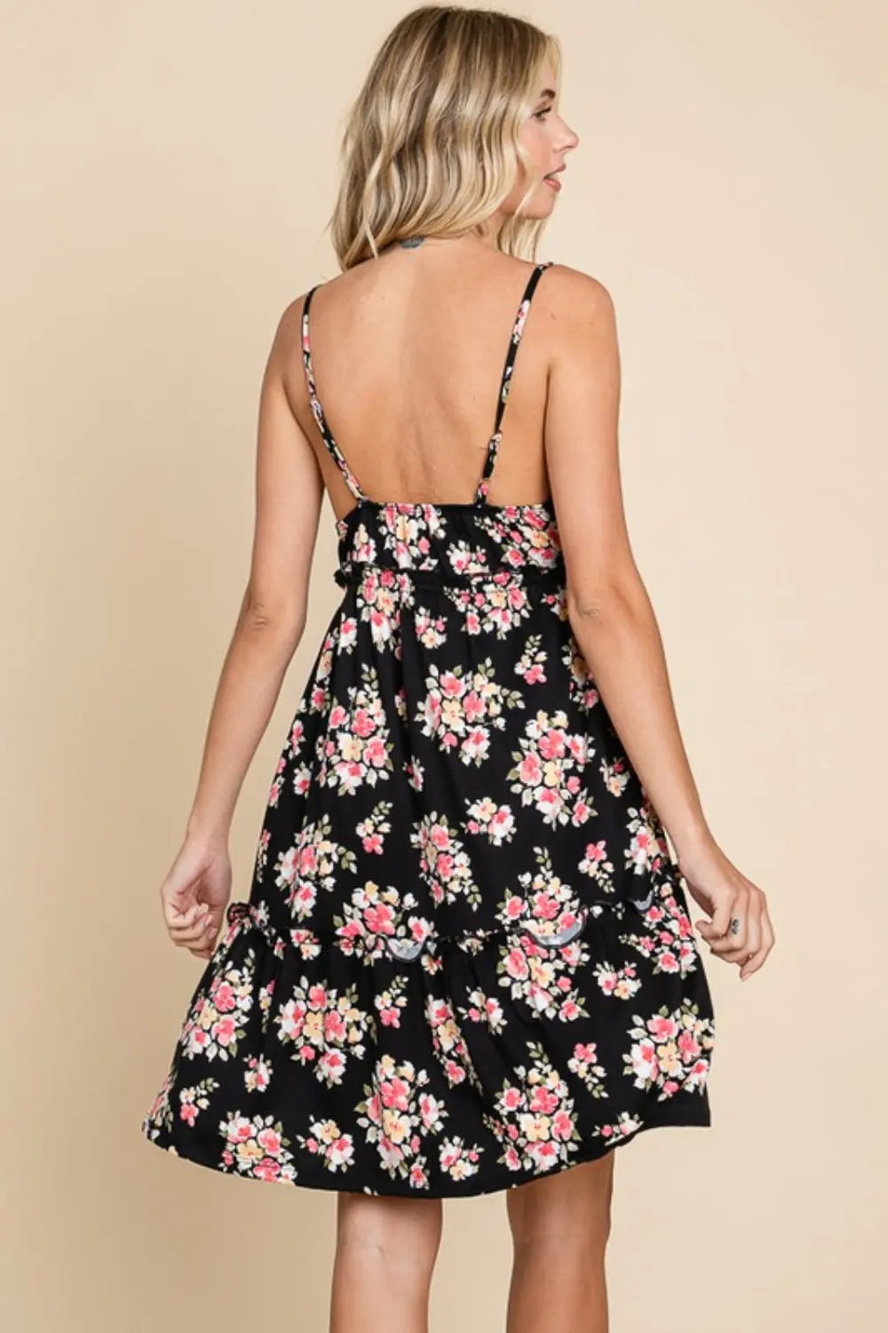Culture Code Full Size Black Frill Floral Cami Dress - Be Bliss Boutique
