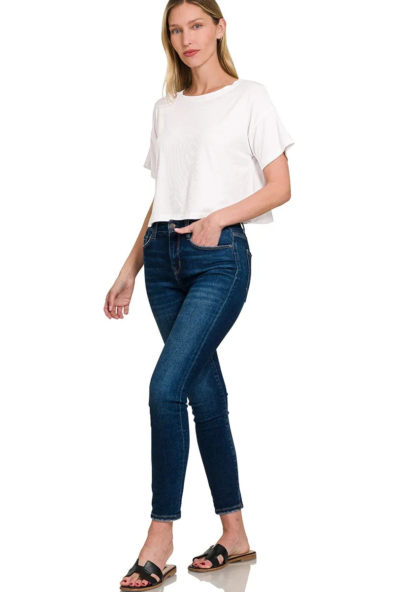 Zenana Ribbed Round-Neck Crop T Shirt - Be Bliss Boutique