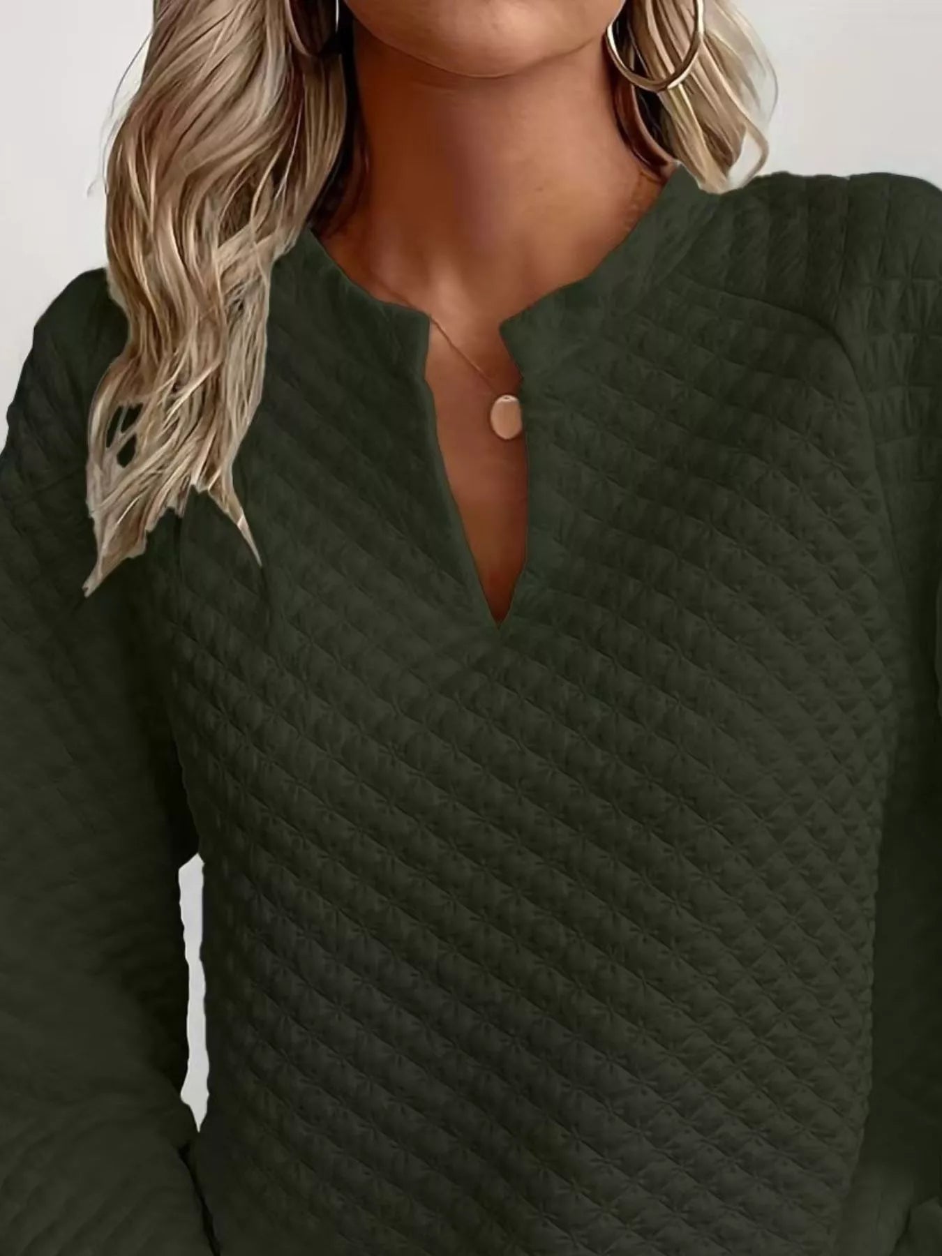 Notched Raglan Sleeve Sweatshirt -  Be Bliss Boutique