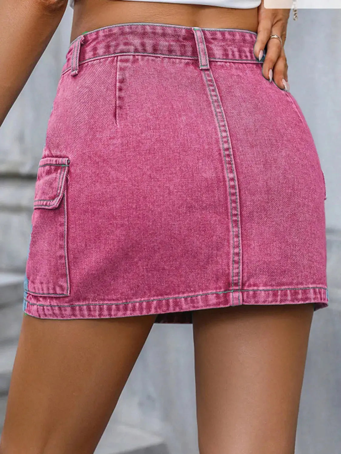 Pocketed Washed Utility Denim Mini Skirt - Be Bliss Boutique