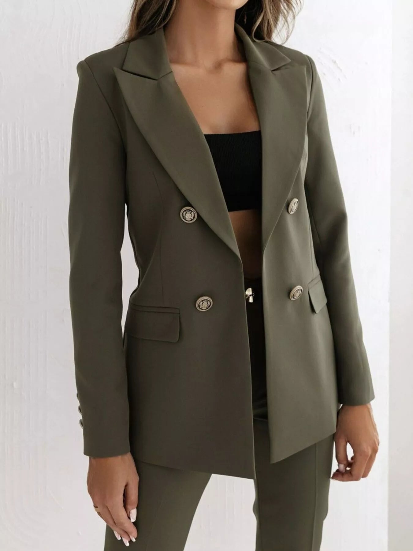 Double-Breasted Lapel Collar Blazer -  Be Bliss Boutique