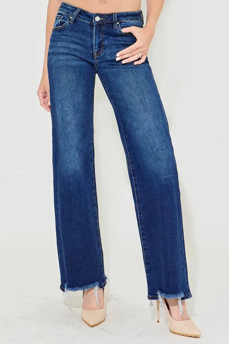 Full Size/Plus Size Low Rise Wide Leg RISEN Jeans (Dark ) - Be Bliss Boutique