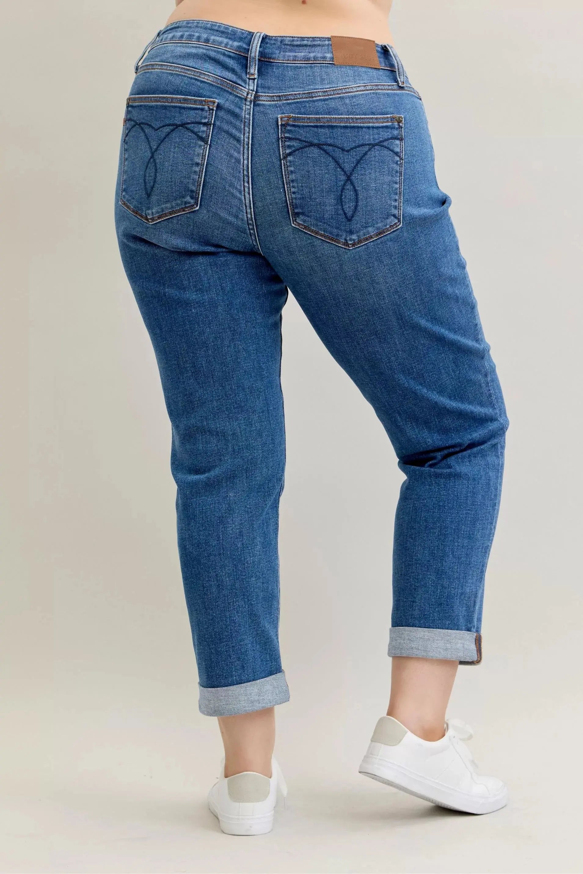 Judy Blue Full Size Mid Rise Boyfriend Classic Cuffed Jeans - Be Bliss Boutique