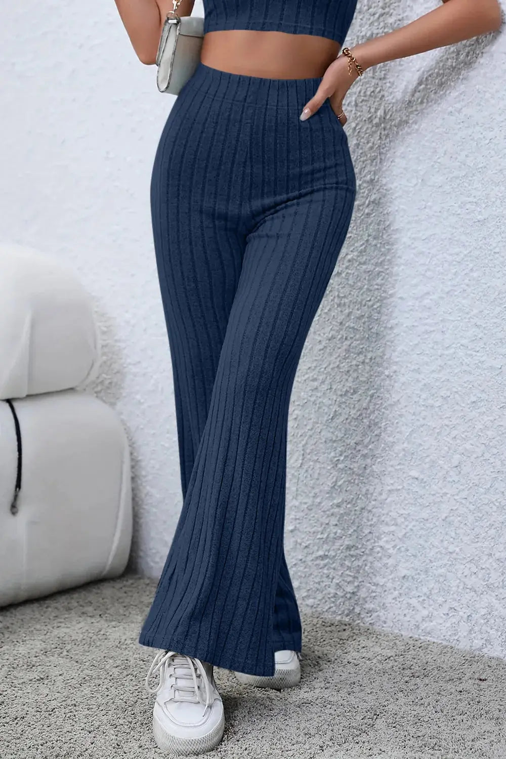 Basic Bae Full Size Ribbed High Waist Flare Pants - Be Bliss Boutique