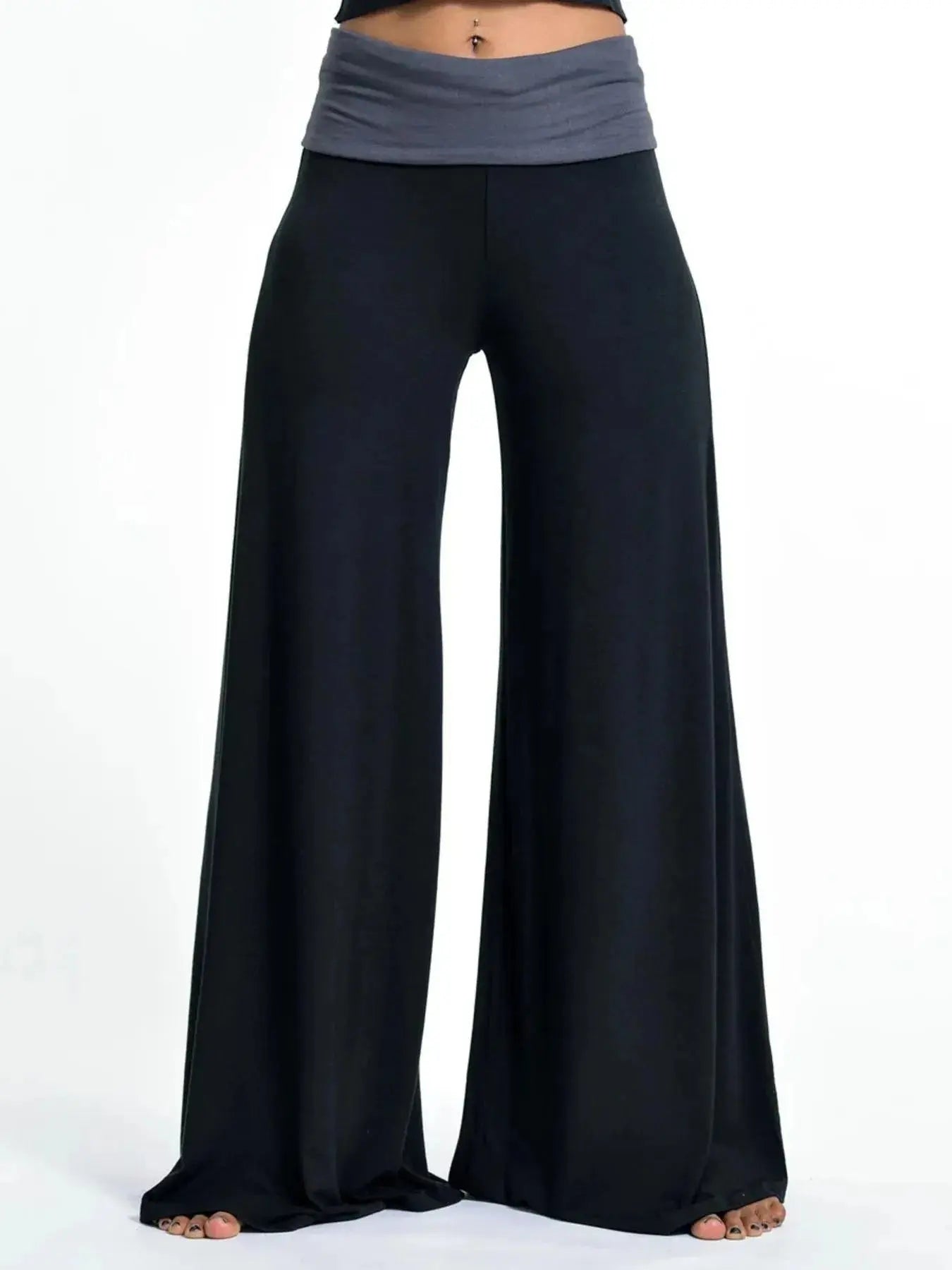 High Waisted Wide Leg Yoga Pants with Contrast Waistband - Be Bliss Boutique