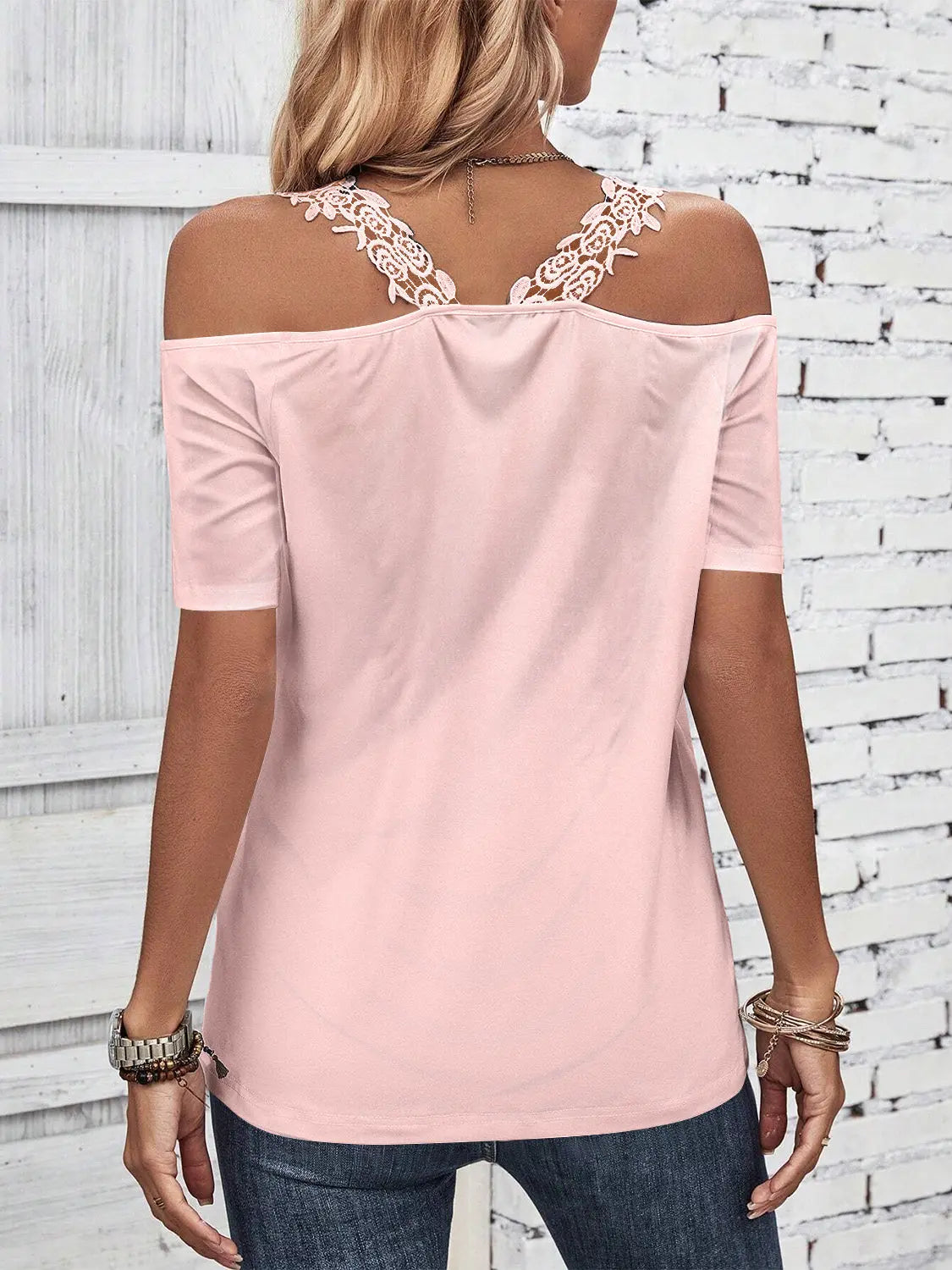 Full Size Lace Detail Short Sleeve T-Shirt - Be Bliss Boutique
