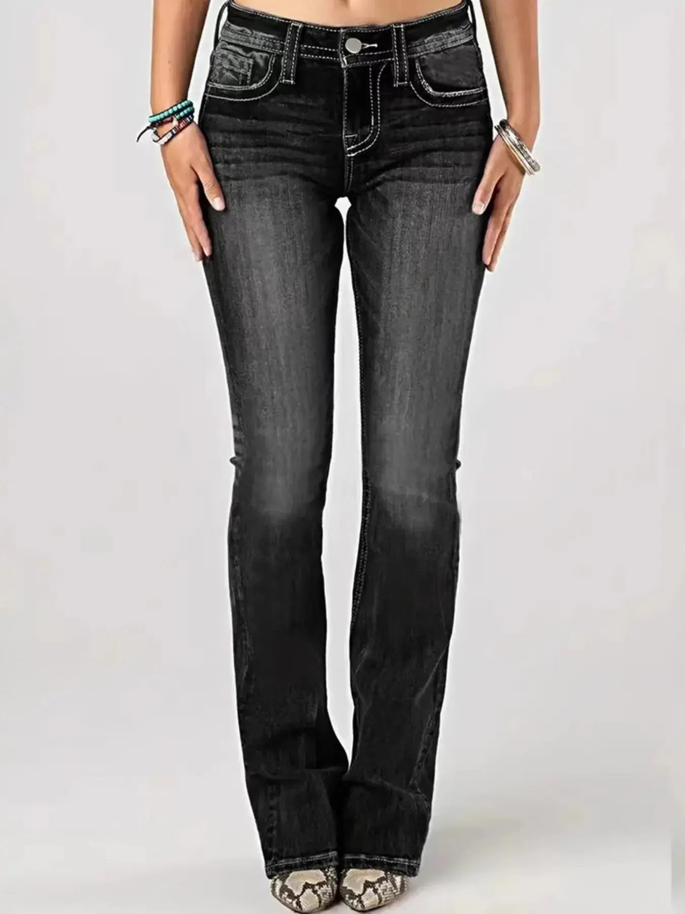 Washed Bootcut Embroidered Jeans - Be Bliss Boutique