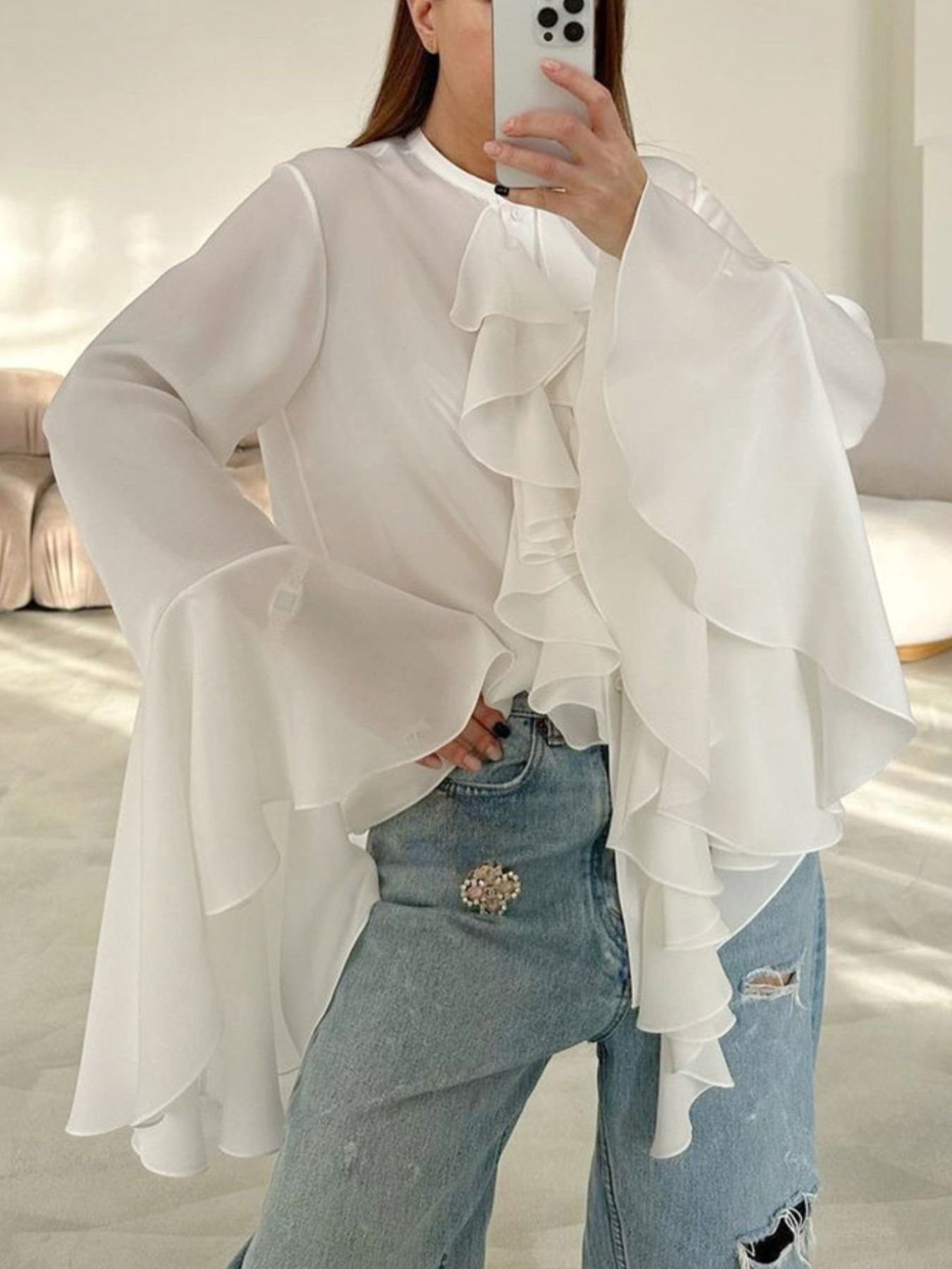 Ruffle Trim Flounce Sleeve Blouse - Be Bliss Boutique