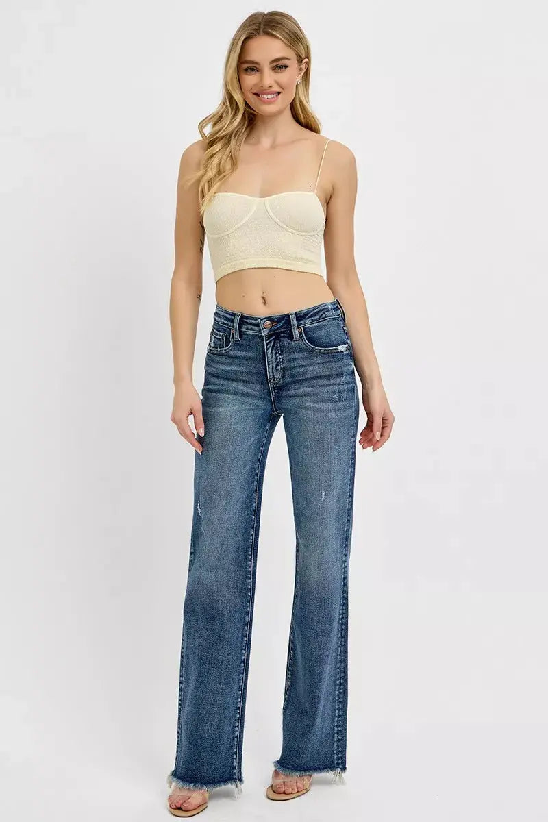 RISEN Jeans - Plus Size Tummy Control High Rise Long Straight Jeans - Be Bliss Boutique