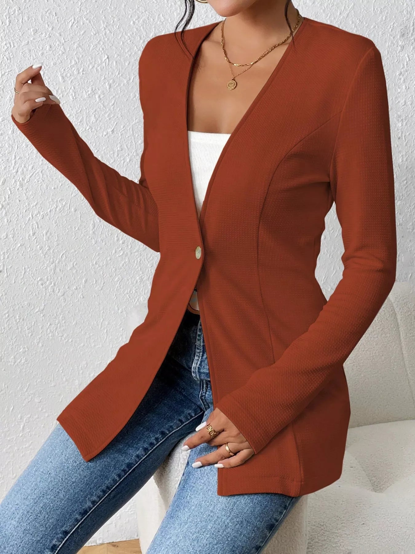 One Button Long Sleeve Blazer - Be Bliss Boutique