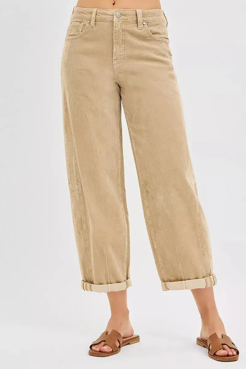 High Rise Crop Barrel Cordurory Pants by RISEN Jeans - Be Bliss Boutique