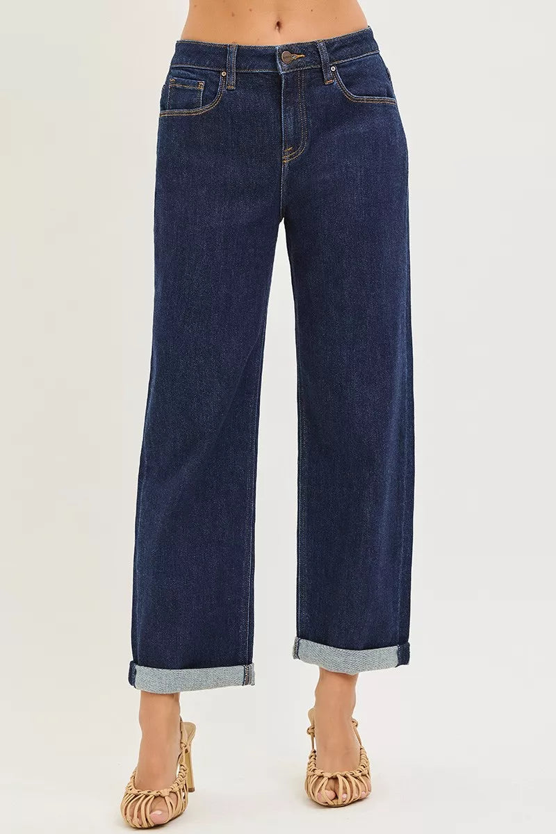 RISEN Jeans - Slouchy Cropped Boyfriend Jeans With Cuffed Hem - Be Bliss Boutique