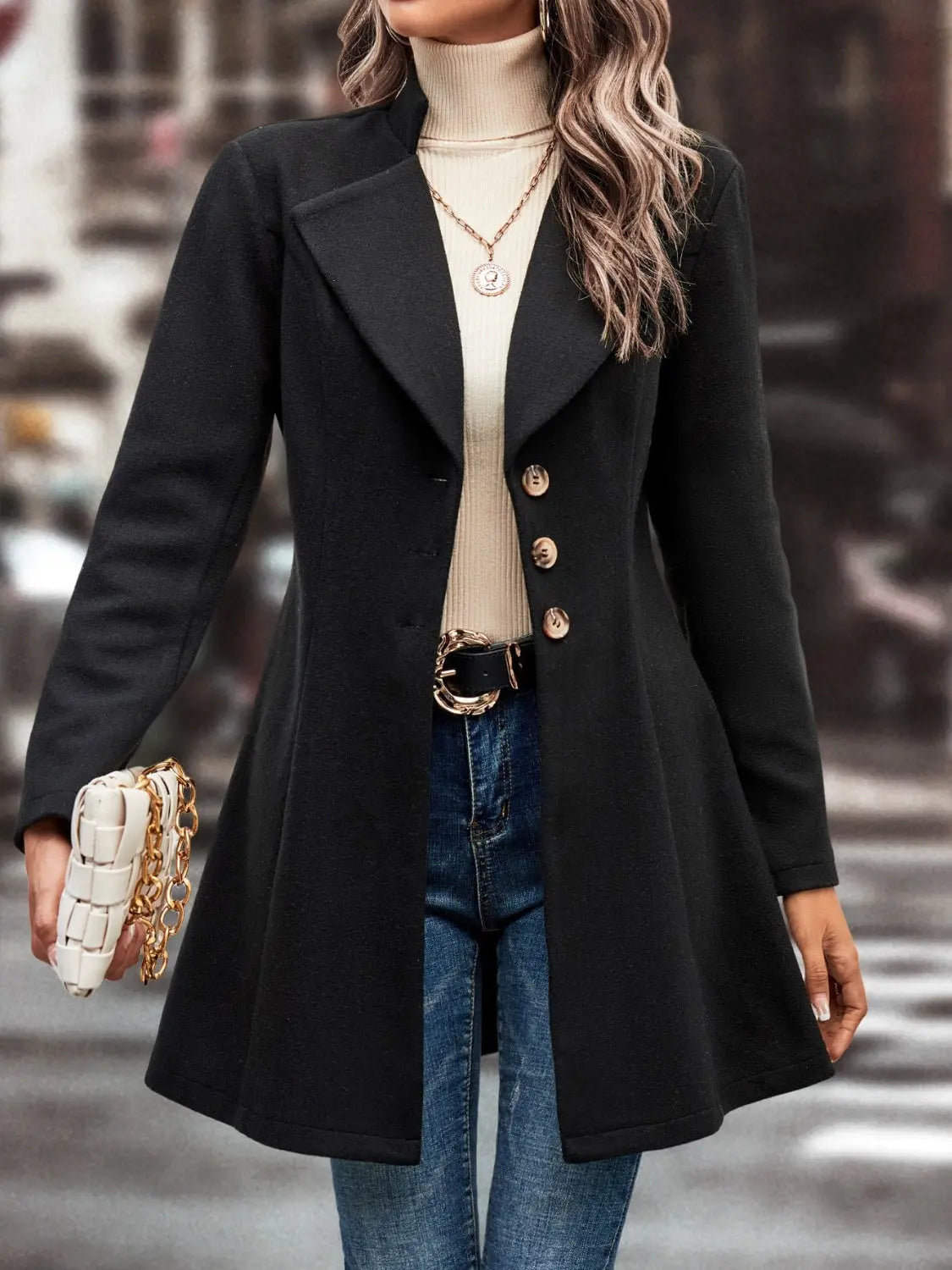 Collared Neck Long Sleeve Womens Longline Coat - Be Bliss Boutique