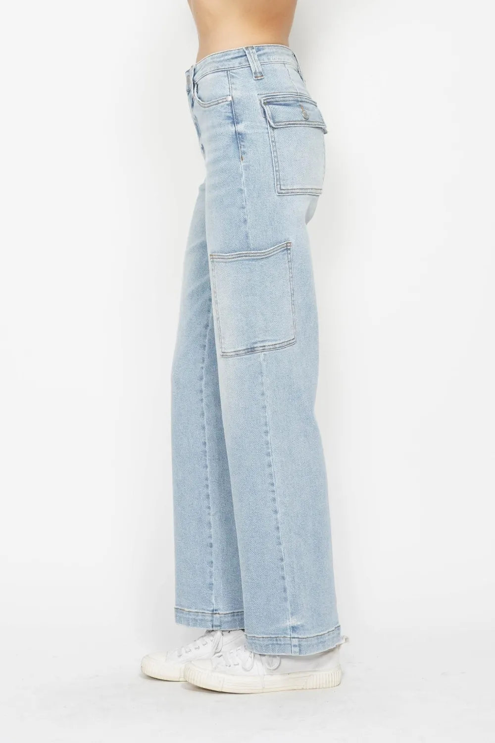 High Waist Cargo Pocket Straight Leg Judy Blue Jeans – Full Size - Be Bliss Boutique