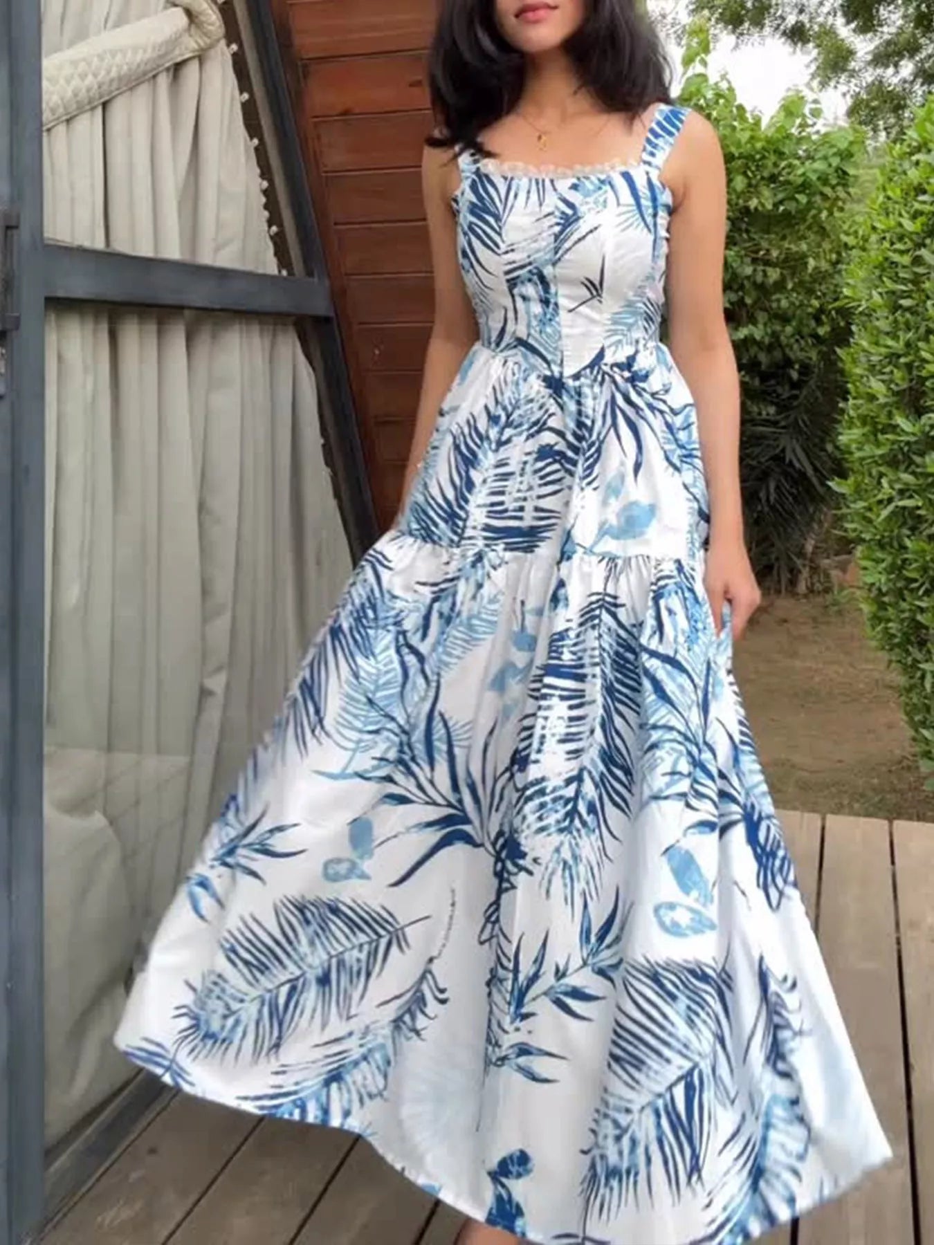 Tropical Print Tiered Maxi Dress Tropical Print Tiered Maxi Dress