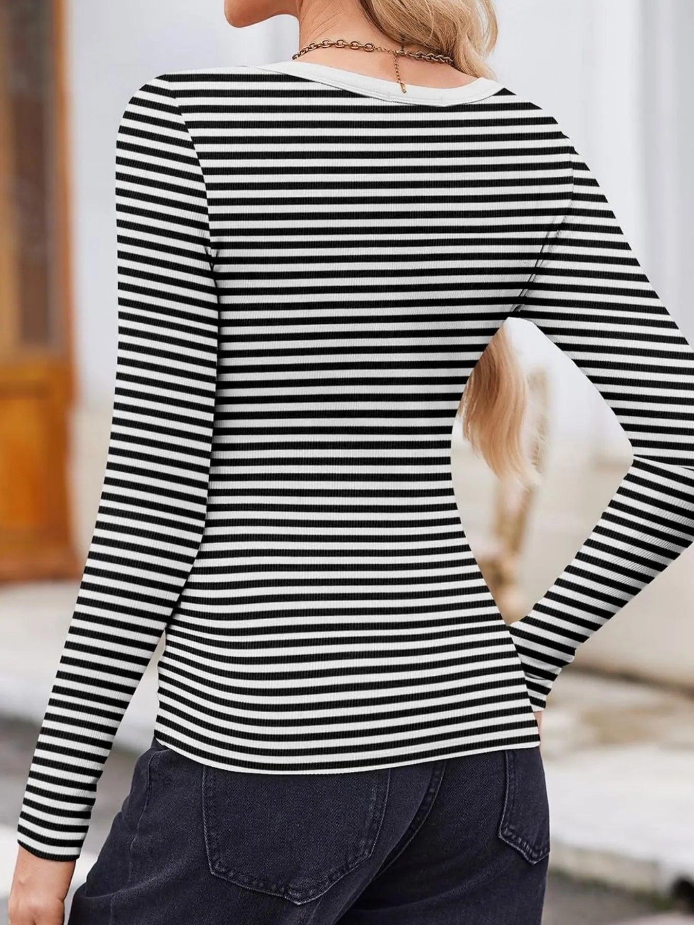 Striped Long Sleeve Scoop Neck T-Shirt - Be Bliss Boutique