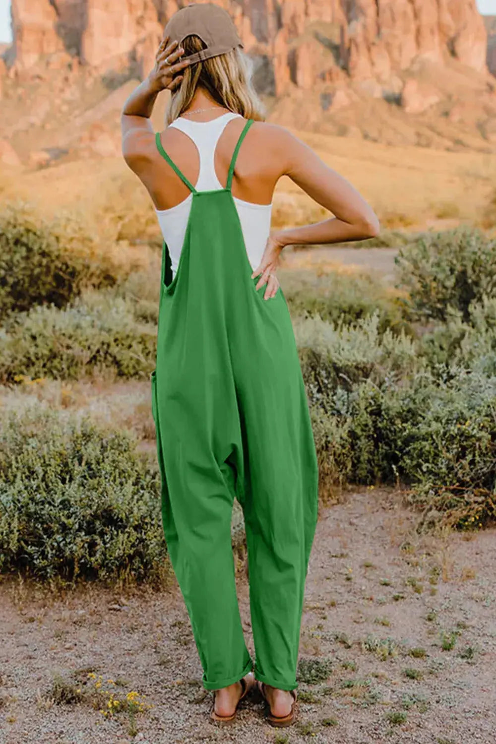 Double Take Full Size V-Neck Sleeveless Jumpsuit with Pockets - Be Bliss Boutique